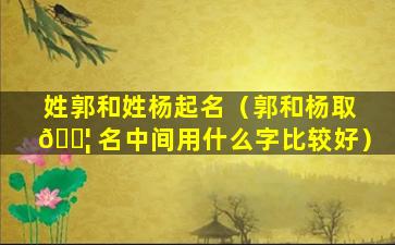 姓郭和姓杨起名（郭和杨取 🐦 名中间用什么字比较好）